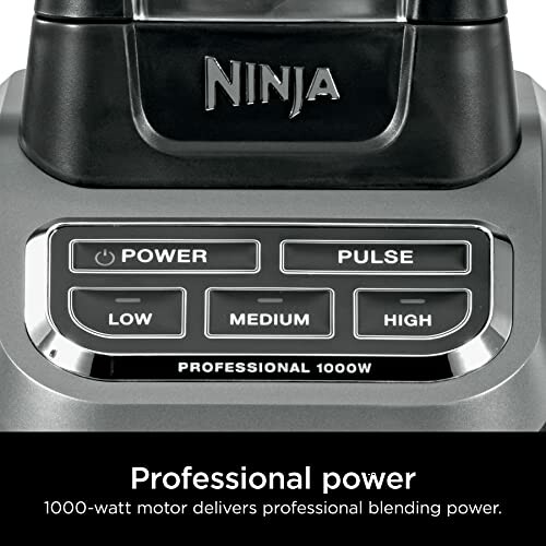 Close-up of Ninja blender controls with power settings.