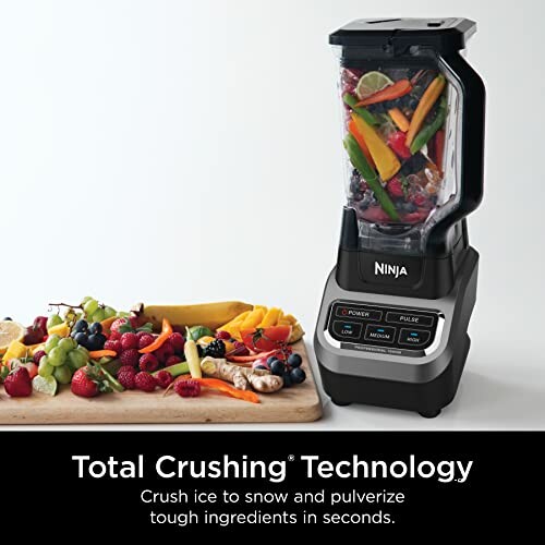 Ninja blender with fruits and vegetables, featuring Total Crushing Technology.