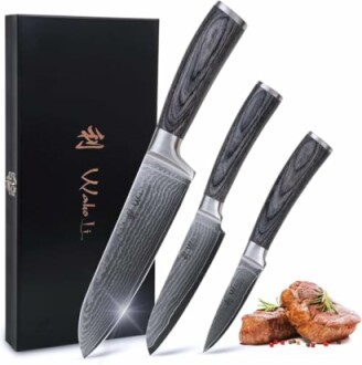 Wakoli 3 Piece Damascus Kitchen Knife Set